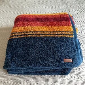Pendleton Blue Grand Canyon Striped Blanket Sherpa Fleece Queen Cozy High Pile